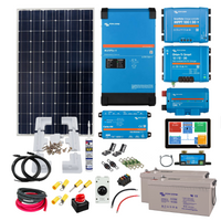 Callidus Trade KIT 36 - A collection of solar panel kit components including solar panels, inverter, batteries, cables, and other installation accessories.
