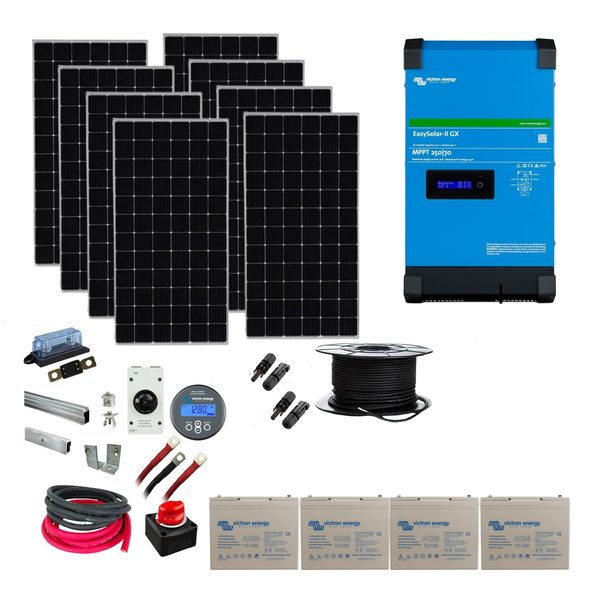 Victron EasySolar Stable & Barn Kit. Including 4kW Solar Power, 4.8 or 9.6kWh AGM Super Cycle Battery Storage, 5000VA Inverter/Charger Power 48 Volt