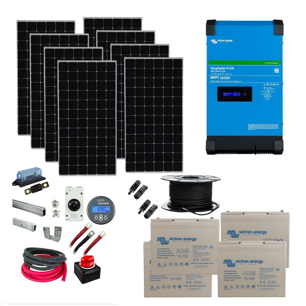 Victron EasySolar Shed GX Kit. 3.2kW Solar Power, 4.8kWh AGM Super Cycle Battery Storage & 3000VA Inverter/Charger. 48 Volt