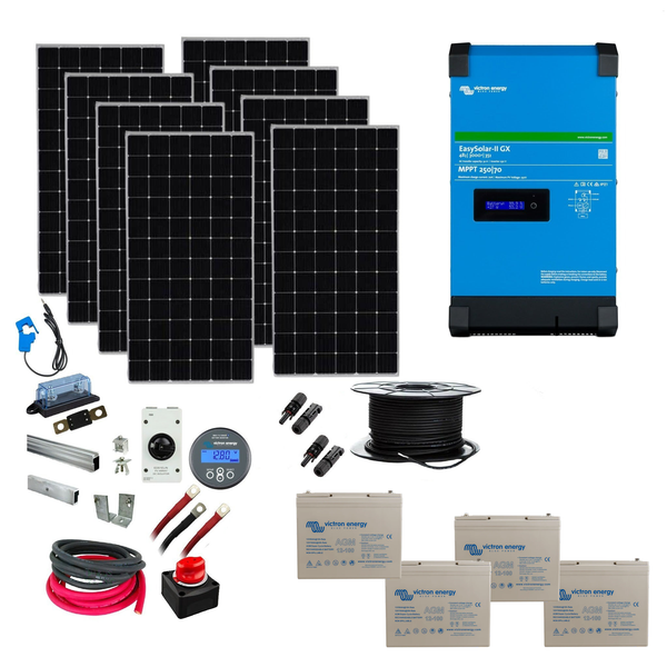 Victron EasySolar Stable & Barn Kit. Including 3.2kW Solar, 4.8 or 9.6kWh AGM Super Cycle Battery Storage & 3000VA Inverter/Charger Power 48 Volt
