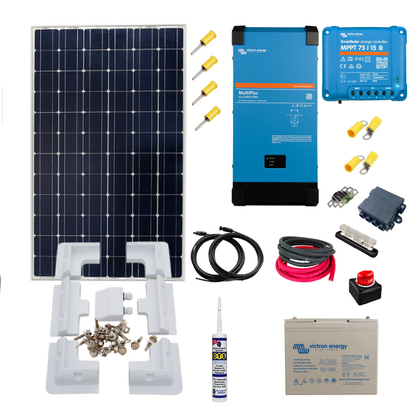Victron Marine Kit. 175 Watt Solar Panel, Smart MPPT, MultiPlus Inverter/Charger, Cable, Mounting, cable Gland & 100 Ah AGM Super Cycle battery. MA50