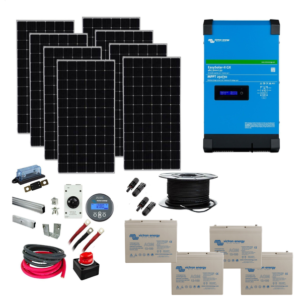 Victron EasySolar Cabin GX AGM Kit. Including 4kW of Solar Power, 4.8 or 9.6kWh Battery Storage & 5000VA Inverter/Charger. 48 Volt. CA12