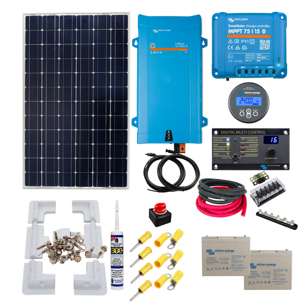 Victron Stable & Barn kit. MultiPlus 1600VA Inverter/Charger with 115 to 350 Watts of Soalr Power, Mounting Kit, Victron AGM Super Cycle 200Ah. SB34