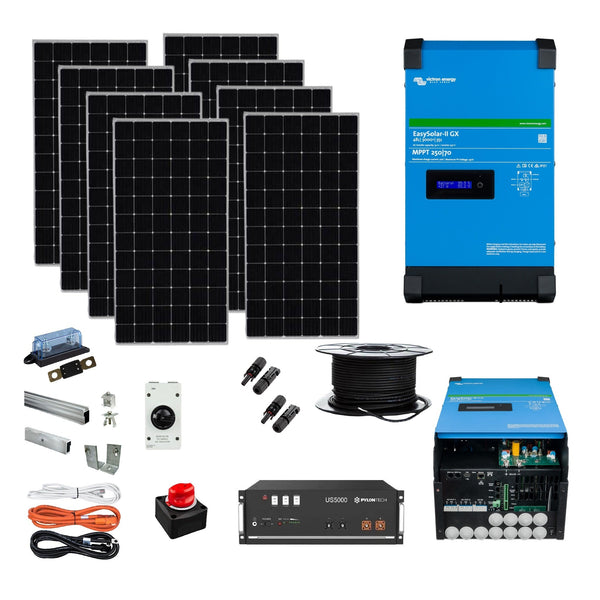 Victron EasySolar Cabin GX Lithium Kit. Including 3.2kW of Solar Power, 4.8 or 9.6kWh Battery Storage & 3000VA Inverter/Charger 48 Volt. CA11