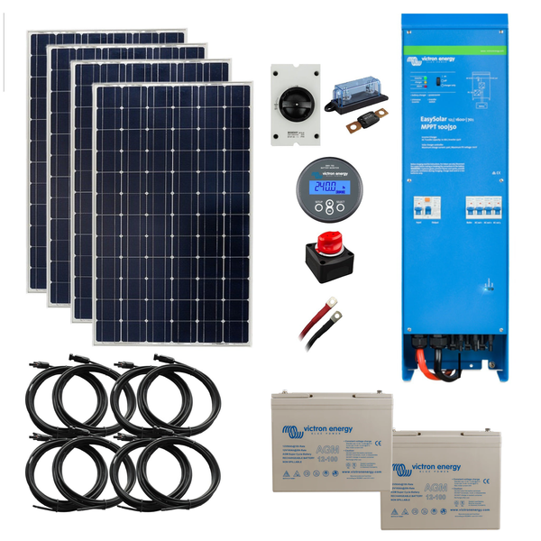 Victron EasySolar Cabin AGM Kit. Including 700 Watts of Solar Power, 2.4 or 4.8 kWh AGM Super Cycle Battery Storage & 1600kVA Inverter/Charger. 12 Volt CA2