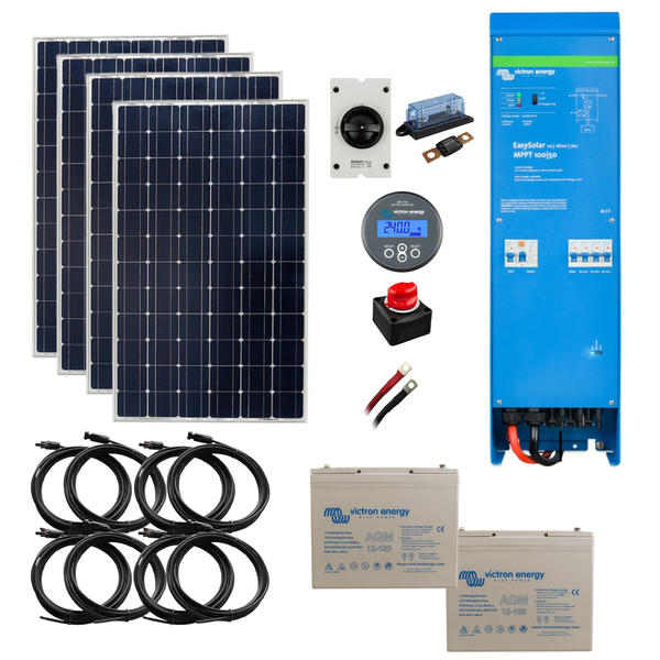 Victron EasySolar Shed Kit. 700 Watts of Solar Power, 2.4 or 4.8kWh AGM Battery Storage, 1600VA Inverter/Charger. Power 12 Volt