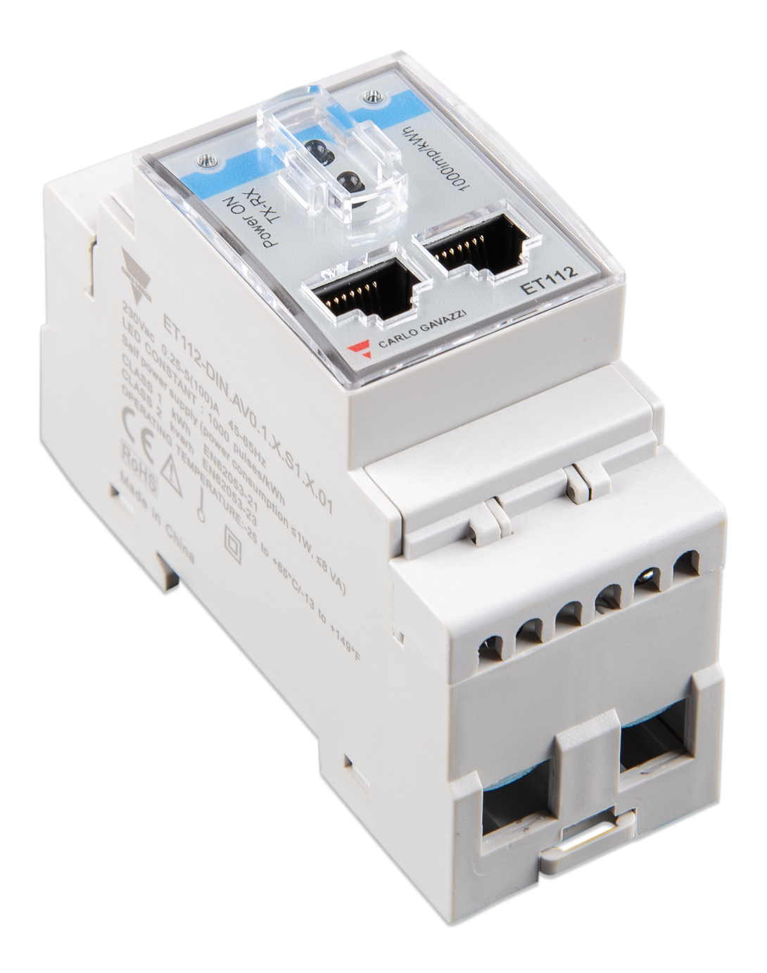 Electrical module with Ethernet ports on a white background
