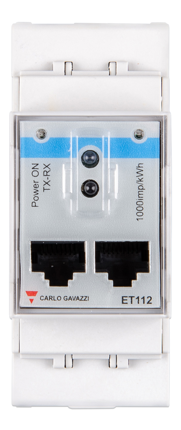 Carlo Gavazzi ET112 electrical device with two Ethernet ports on a white background