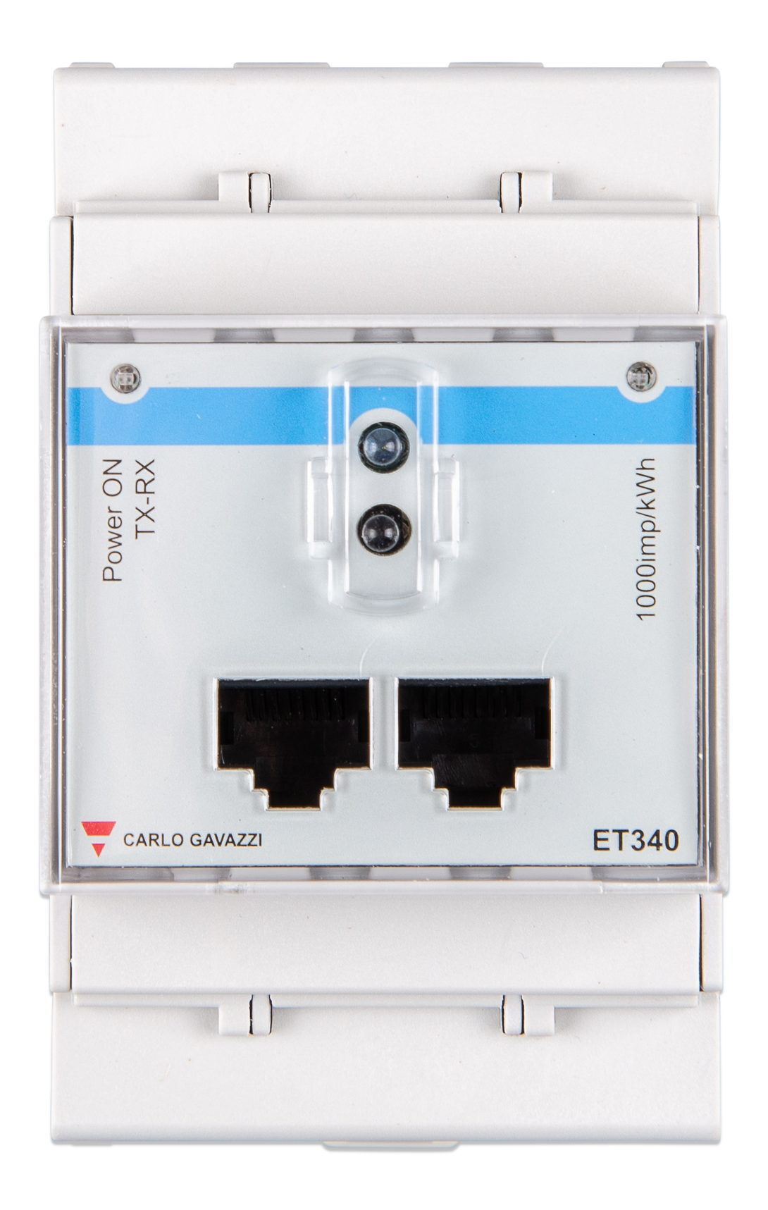 Control panel with two Ethernet ports and labeled 'ET340' on a white background