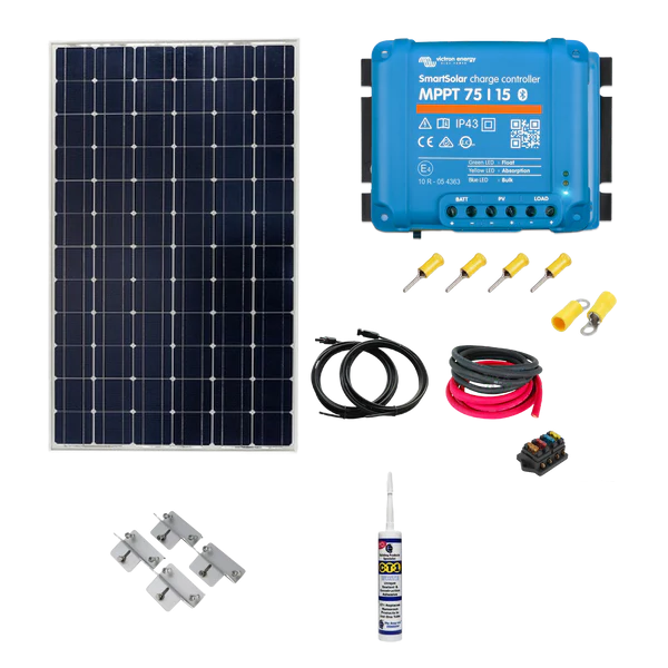 Victron Shed Kit. Victron 175 Watt Solar Panel, Smart MPPT, No Battery or AGM Super Cycle Battery or Leisure Battery, Complete Cable Kit, Mounting & Gland. SH11A
