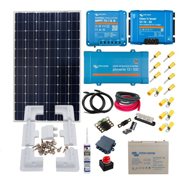 Victron Marine Kit - 175 Watt Solar Panel, Smart MPPT, DC/DC Battery Charger, Phoenix Inverter, Cable & Mounting Kit. MA11C