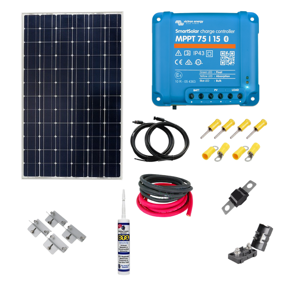 Victron Shed Kit - Victron 175 Watt Solar Panel & Smart MPPT, Cable, Mounting, Gland. SH11