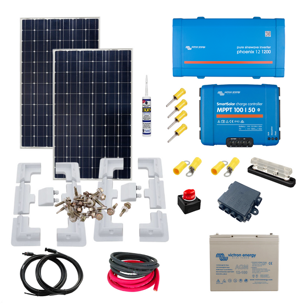 Victron 610 Watts of Solar Panels,Victron Pheonix 1kw inverter, Cable, Mounting & Gland, Victron 100Ah AGM Super Cycle battery, Victron Smart MPPT.KIT45