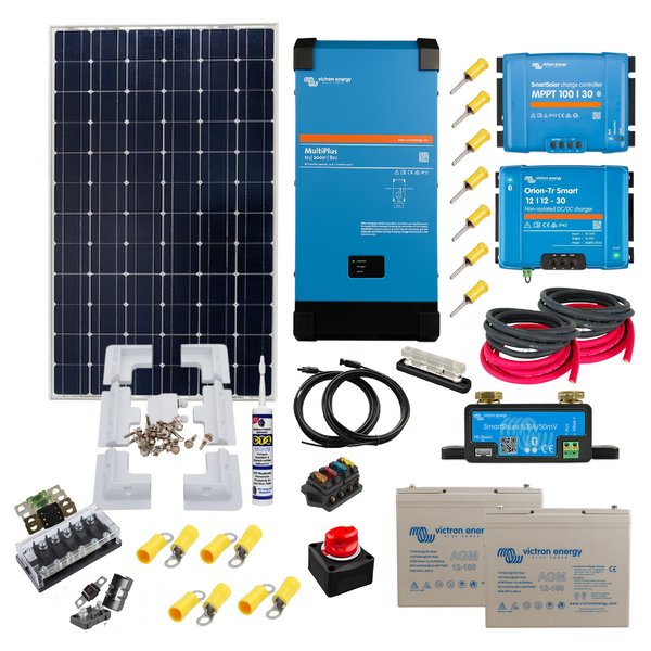 Victron 305 to 350 Watts of Solar Power, MultiPlus 2000 Inverter/Charger, Smart MPPT, Smart Shunt, 200Ah AGM Super Cycle + Smart DC/DC Charger. Cable. KIT57