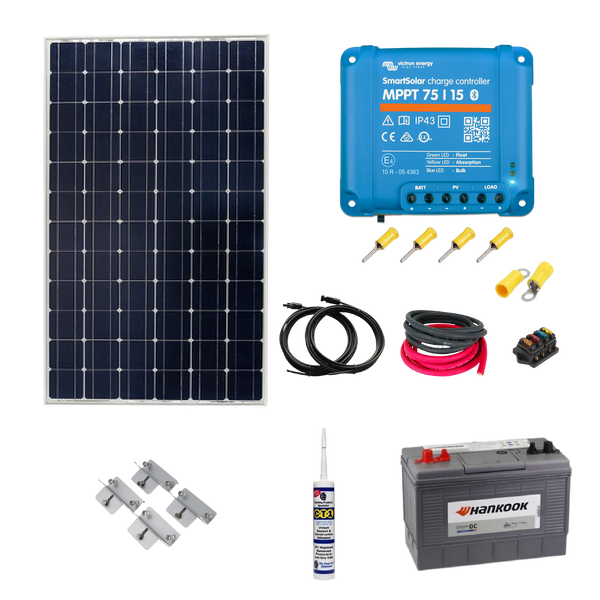 Victron Shed Kit. Victron 175 Watt Panel, Smart MPPT, Cable, Mounting, Gland & 100ah leisure battery. SH60