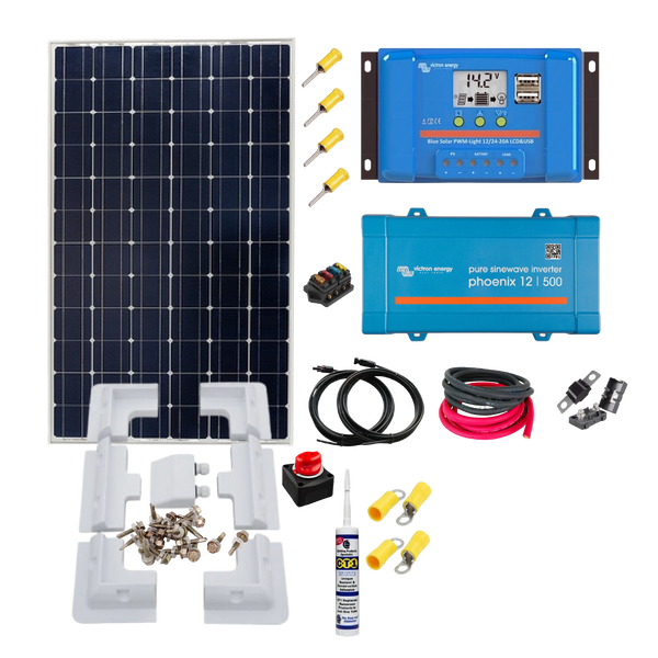 Victron 175 Watt Solar Panel, Victron PWM Solar Charge controller, Victron Phoenix Inverter, Cable, Mounting, Gland , 100 Ah battery. KIT15