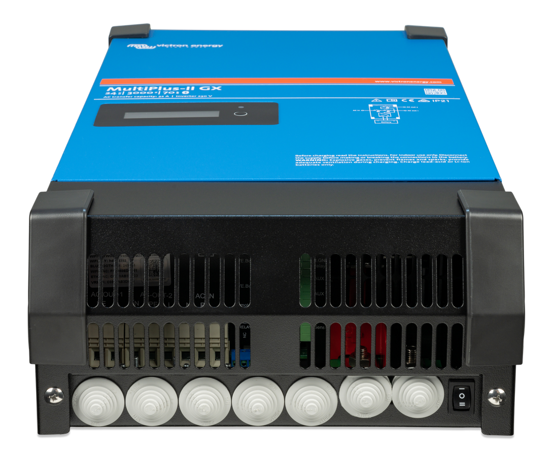 Rear wiring terminals of Victron MultiPlus-II PMP242306000 for AC and DC connections