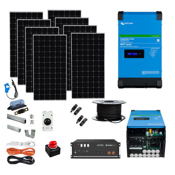 Victron Complete Home Solar & Battery Storage Kit - 3kW Solar, Up to 9.6kWh of Battery Storage & 3KVA Victron Inverter/Charger. HS6