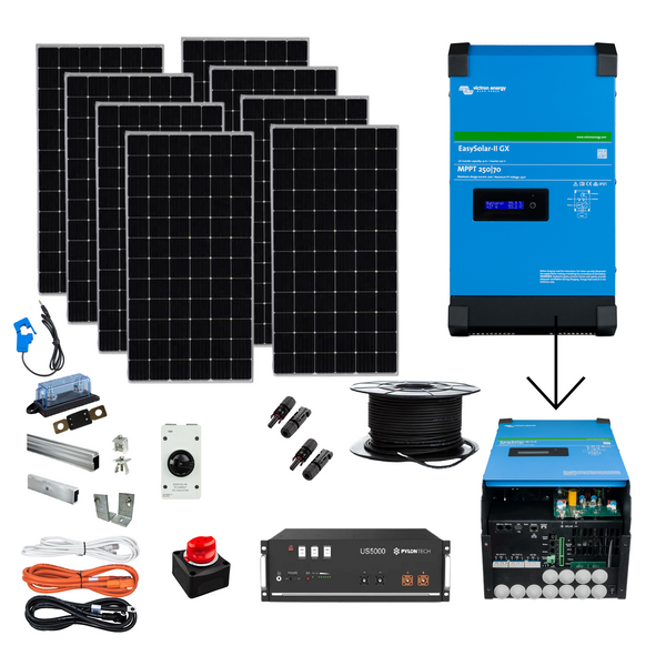Victron Solar & Battery Storage kit, 4kW of solar panels, up to 14.4 kWh of Battery Storage, 5KVa Victron Inverter/Charger.. HS8