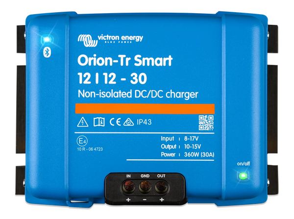 Blue Victron Energy Orion-Tr Smart DC/DC charger on a white background