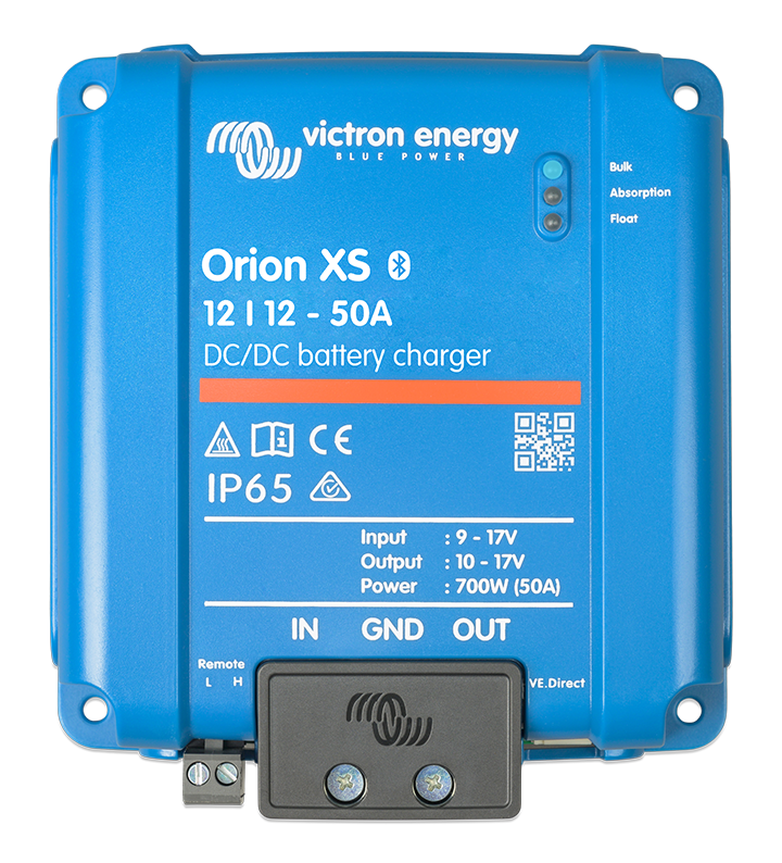 Callidus Trade: A blue Victron Orion XS DC/DC battery charger.