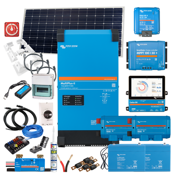 Complete Motorhome Solar Power & Electrics System - 3kVa Inverter/Charger, Battery to Battery Charger, Monitoring, Choice of Solar Panels and Choice of Battery Storage - KIT37