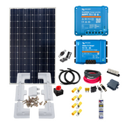 Solar panel kit with components on a white background
