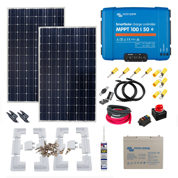 Victron 610 Watt Solar Panels + Victron AGM Super Cycle Or Lithium Battery + Victron Smart MPPT Solar Charge Controller + Solar brackets with Cable Gland. KIT2