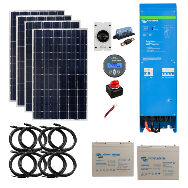 Victron EasySolar Stable & Barn Kit. Including 700 Watts of Solar Power, 2.4 or 4.8kWh AGM Super Cycle Battery Storage, 1600kVA Inverter/Charger Power 24 Volt.
