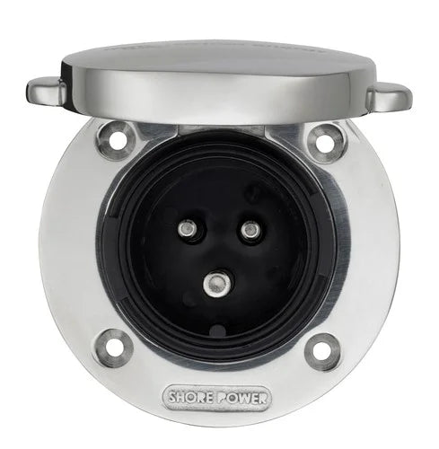Power Inlet stainless steel with cover 32A/250Vac (2p/3w)