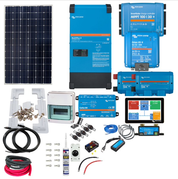 Complete Motorhome Solar Power & Electrics System - 3kVa Inverter/Charger, Battery to Battery Charger, Monitoring, Choice of Solar Panels and Choice of Battery Storage - KIT37