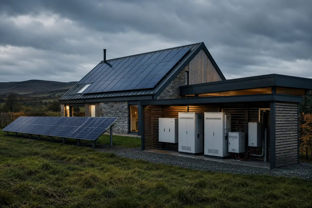 Independent rural property power system with solar generation and energy storage