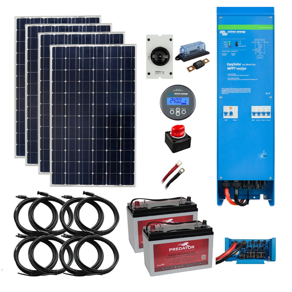 Victron EasySolar Small Office Kit. 700 Watts of Solar Power, 2.4 or 4.8kWh AGM Battery Storage & 1600VA Inverter/Charger Power 12 Volt