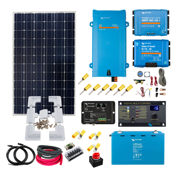 Victron Complete Motorhome Victron Lithium Kit. Inverter/Charger, Orion DC/DC charger, 305 or 350 Watts of Solar Power. KIT100