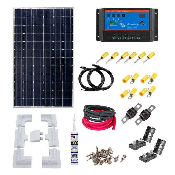 Victron 175 Watt Solar Panel, PWM Light, Solar Brackets with Cable Gland, Solar Cable & MC4 Connectors. KIT10A