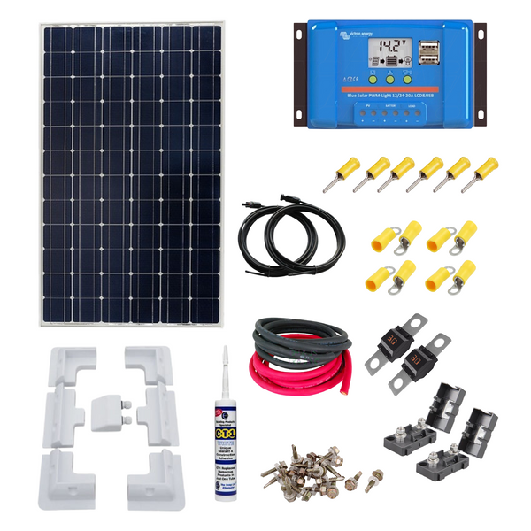 Victron 175 Watt Solar Panel, PWM LCD & USB, Solar Brackets with Cable Gland, Solar Cable and MC4 Connectors. KIT10B