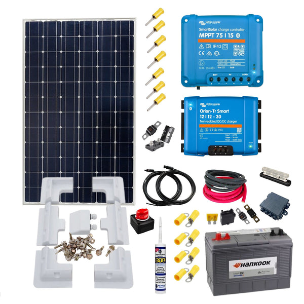 Victron Marine Kit. 175 Watt Solar Panel, Smart MPPT, Battery to Battery Charger, Cable Kit Mounting & Gland.  MA11B