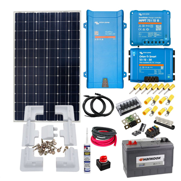 Victron 175 Watt Solar Panel, Smart MPPT, Orion DC DC Charger, Victron Multiplus Inverter Charger, Cable & Mounting. KIT11D