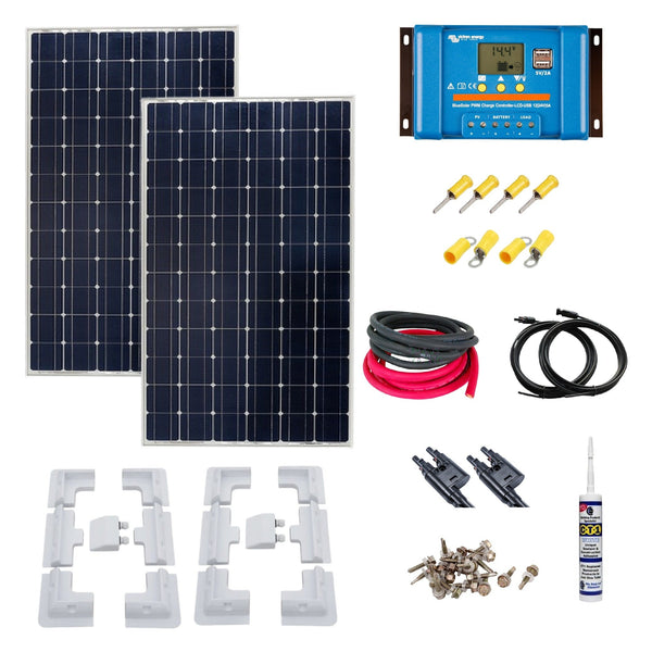 Victron 230 Watt Solar Panel, Victron PWM Solar Charge Controller, Cable, Mounting & Gland. KIT12