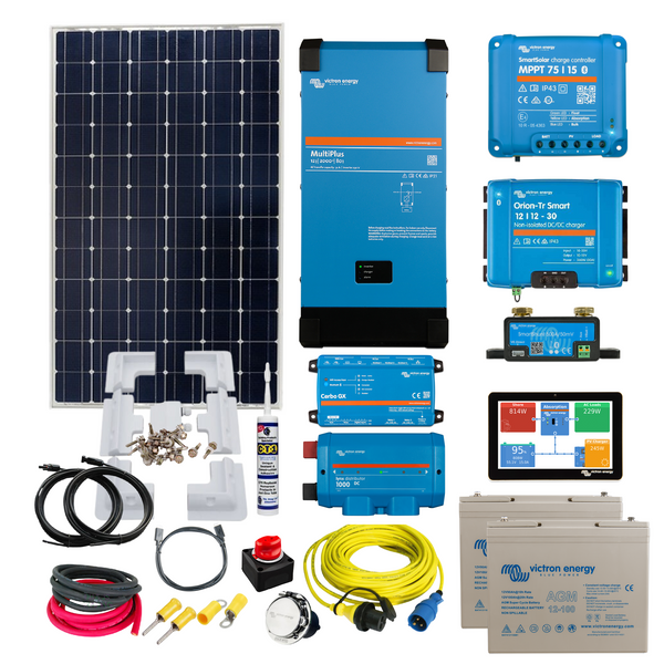 Victron MultiPlus Inverter/Charger, 200Ah Victron AGM Batteries, Victron 175W Mono Solar Panel, Smart MPPT,Cerbo GX, Shore Power Cable, Wiring and Accessories.KIT206