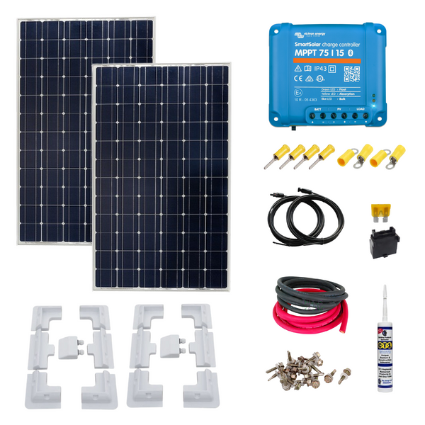 Victron 230 Watt Solar Panel Kit, Victron 75/15 Smart MPPT Charge Controller, Cable, Mounting & Gland. KIT22