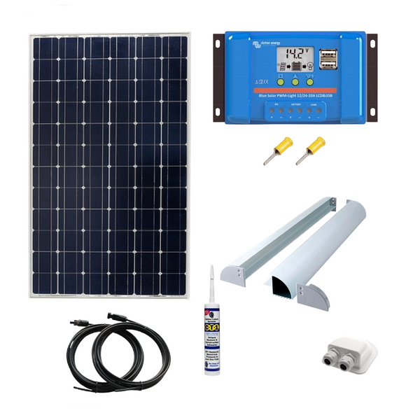 Victron 175 Watt Solar Panel, Victron PWM Solar Charge Controller, Stylish low profile Aero Brackets. KIT25