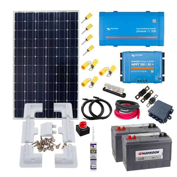 Victron 305 Watt or 350 Watts of Solar Panels ,Victron Smart MPPT, Victron Phoenix 1kW inverter, Cable, Mounting & Gland, 200 Ah of Batteries.KIT29
