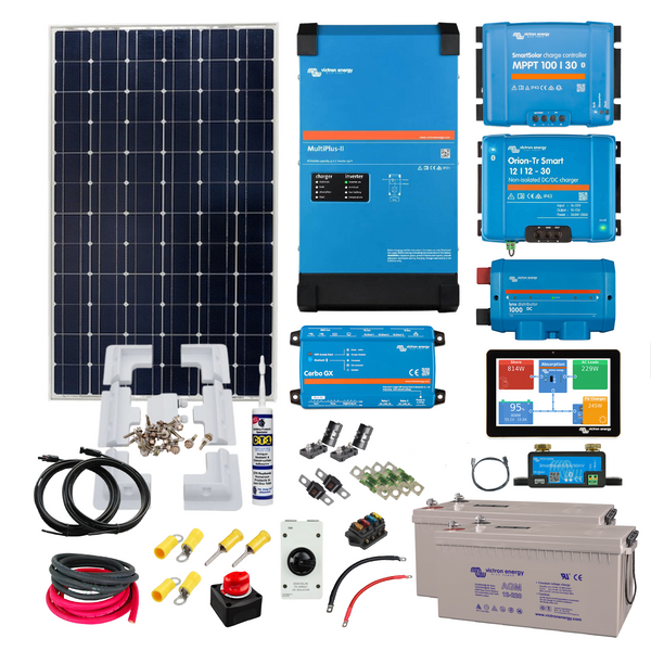 Victron 3kva MultiPlus Inverter Charger, Victron AGM battery, Orion DC/DC charger and 305 to 610 Watts of Solar Power, Mounting & Cable Gland. KIT36
