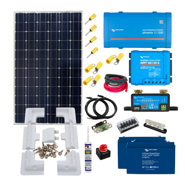 Victron Small Office Kit. 200Ah Lithium Battery, 305 or 350 Watts of Solar Power, Smart MPPT & Shunt, Phoenix Inverter, Mounting & Cable Gland SO40