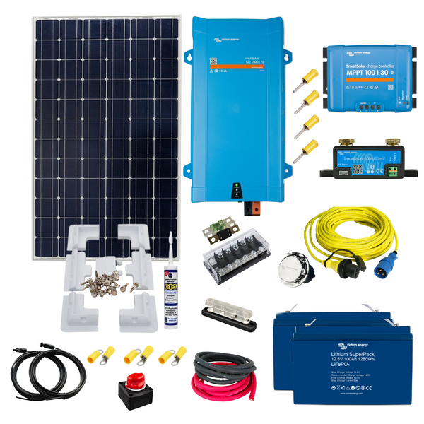 Victron 305 to 350 Watts of Solar Panels, Victron MultiPlus Inverter/Charger, Smart MPPT, Victron 200Ah Lithium Battery, Victron Smart Shunt, Mounting, Cable Gland.KIT41