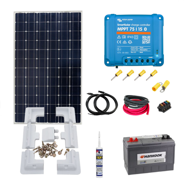 Victron 175 Watt Solar Panel, & Solar Charge Controller, Cable, Mounting & Gland and 100ah leisure battery. KIT60