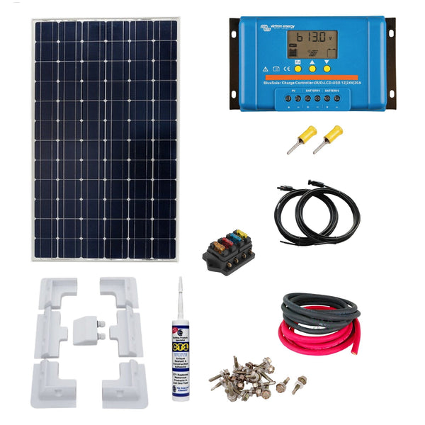 Victron Shed Kit. Victron 115 Watt Solar Panel, PWM Duo Charge Controller to charge starter and leisure battery. SH65