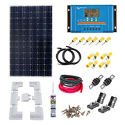 Callidus Trade: KIT66 - A solar panel kit including a blue solar charge controller, cables, mounting equipment, and solar panels.