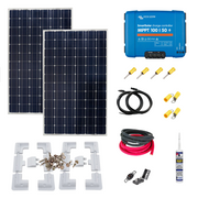 Callidus Trade: KIT7 - A set of Victron solar panels along with a Victron Smart MPPT solar charge controller and mounting hardware including solar brackets and cables.